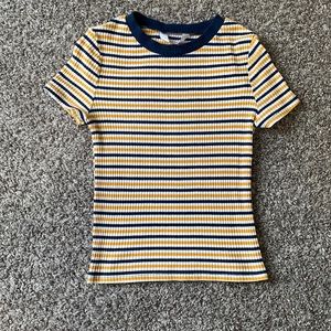 Small Yellow and Navy Blue Striped Top